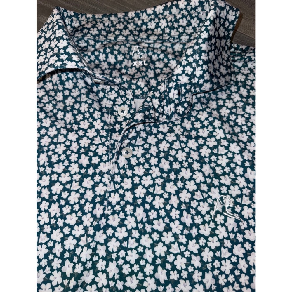 Rhoback Mens Green White Shamrock Floral Golf Polo Shirt Short Sleeve Size XL